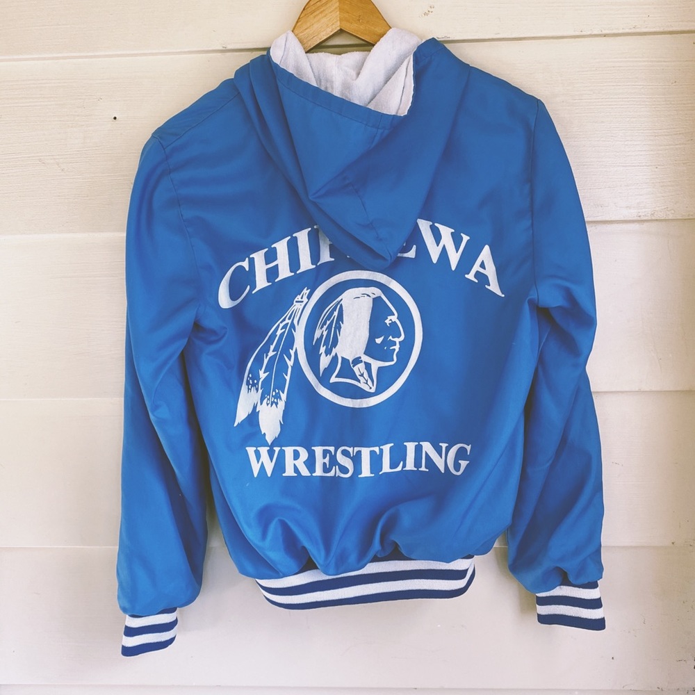 Vtg 80s windbreaker Chippewa wrestling pullover hooded 1/4 zip jacket sz xs/s